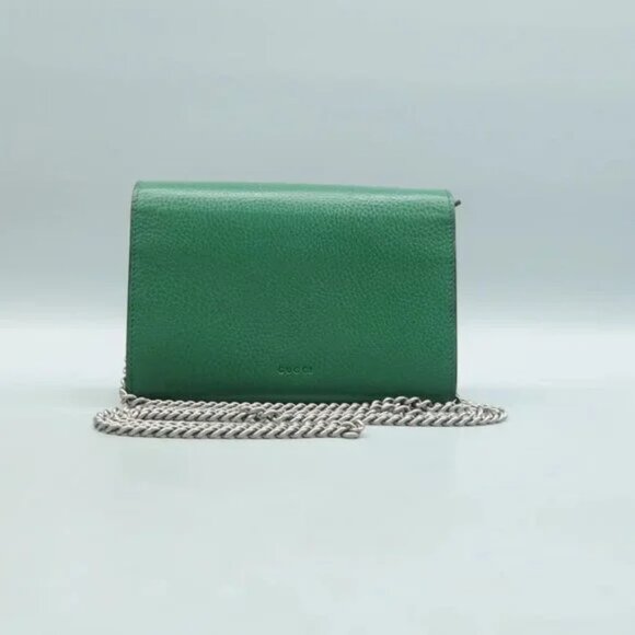 100% Authentic GUCCI Dionysus Chain Wallet Green Leather Shoulder Bag - Picture 2 of 12